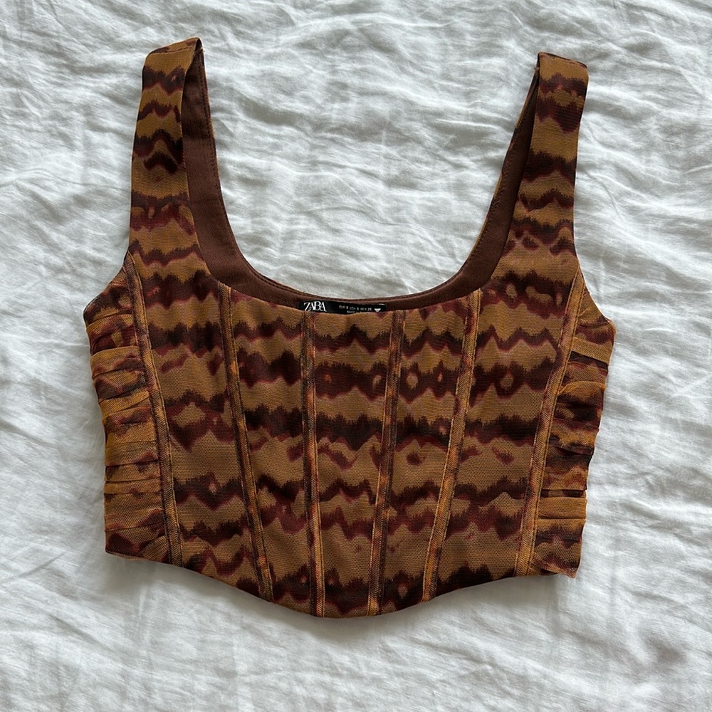 Zara CORSETRY TULLE CROP TOP